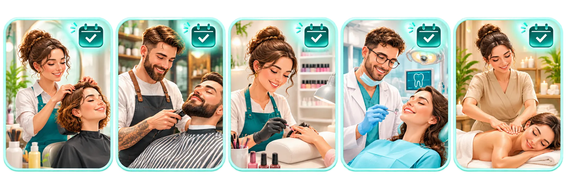 A hairdresser, a barber, a nail artist, a dentist and a massage therapist