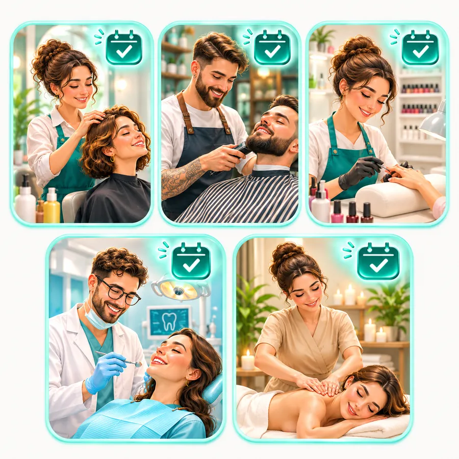 A hairdresser, a barber, a nail artist, a dentist and a massage therapist